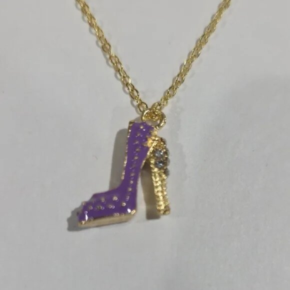 Gold & Purple High Heel Stiletto Pendant Necklace – Fashion Charm Jewelry Women - Picture 4 of 7
